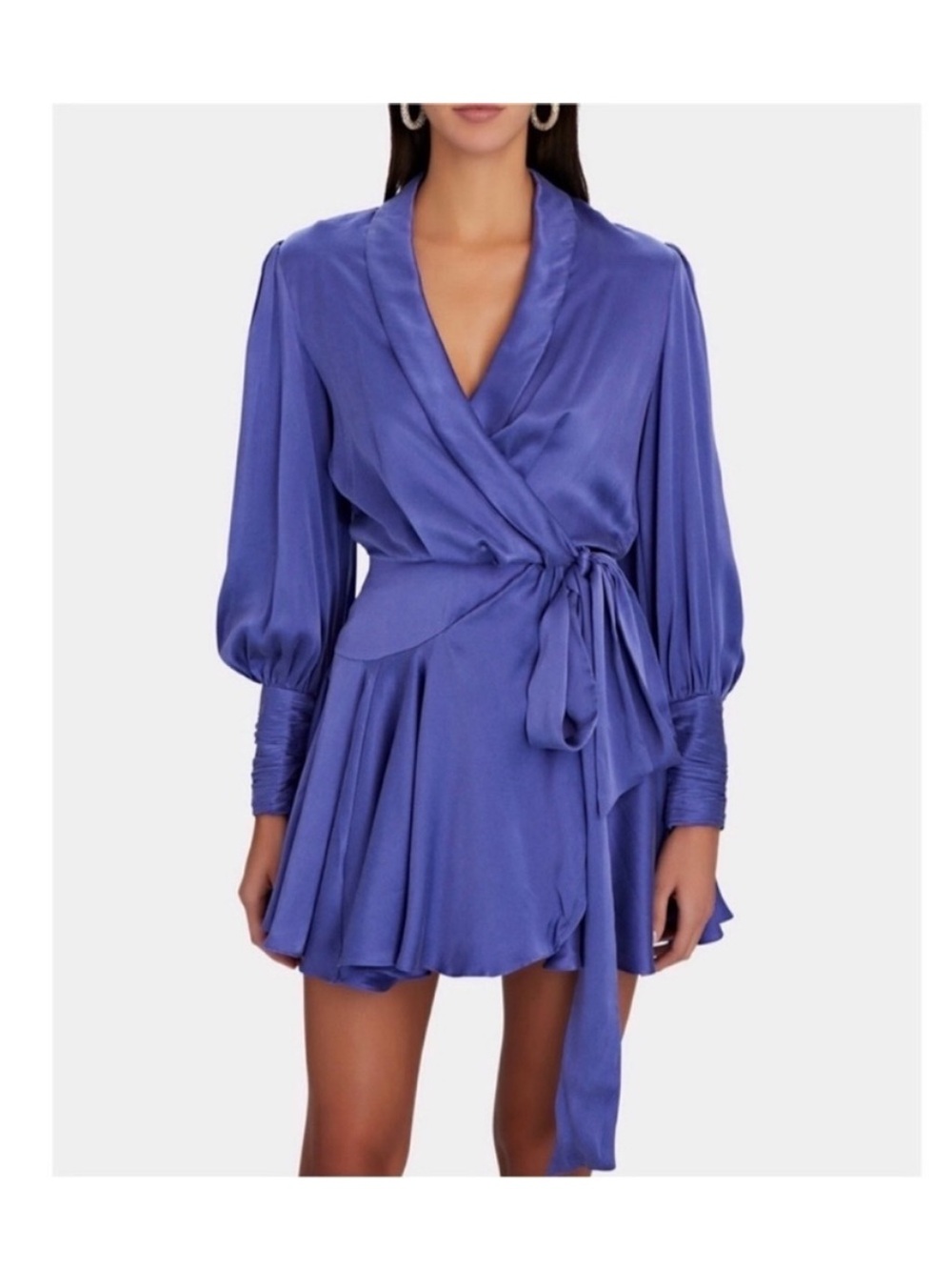 Zimmermann Satin Silk V Neck Wrap Mini Dress Luxury Cocktail Purple Blue Violet